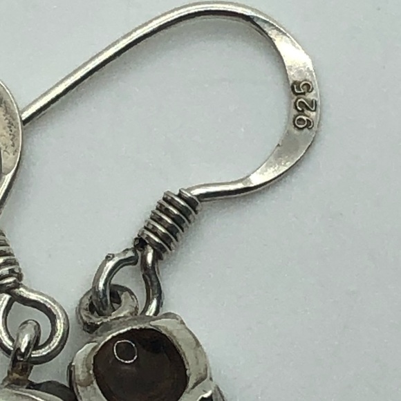 Vtg Sterling Silver Ammolite Fossil Oval Cabochon Dangle Hook Earrings .7 - .8” - Picture 3 of 4